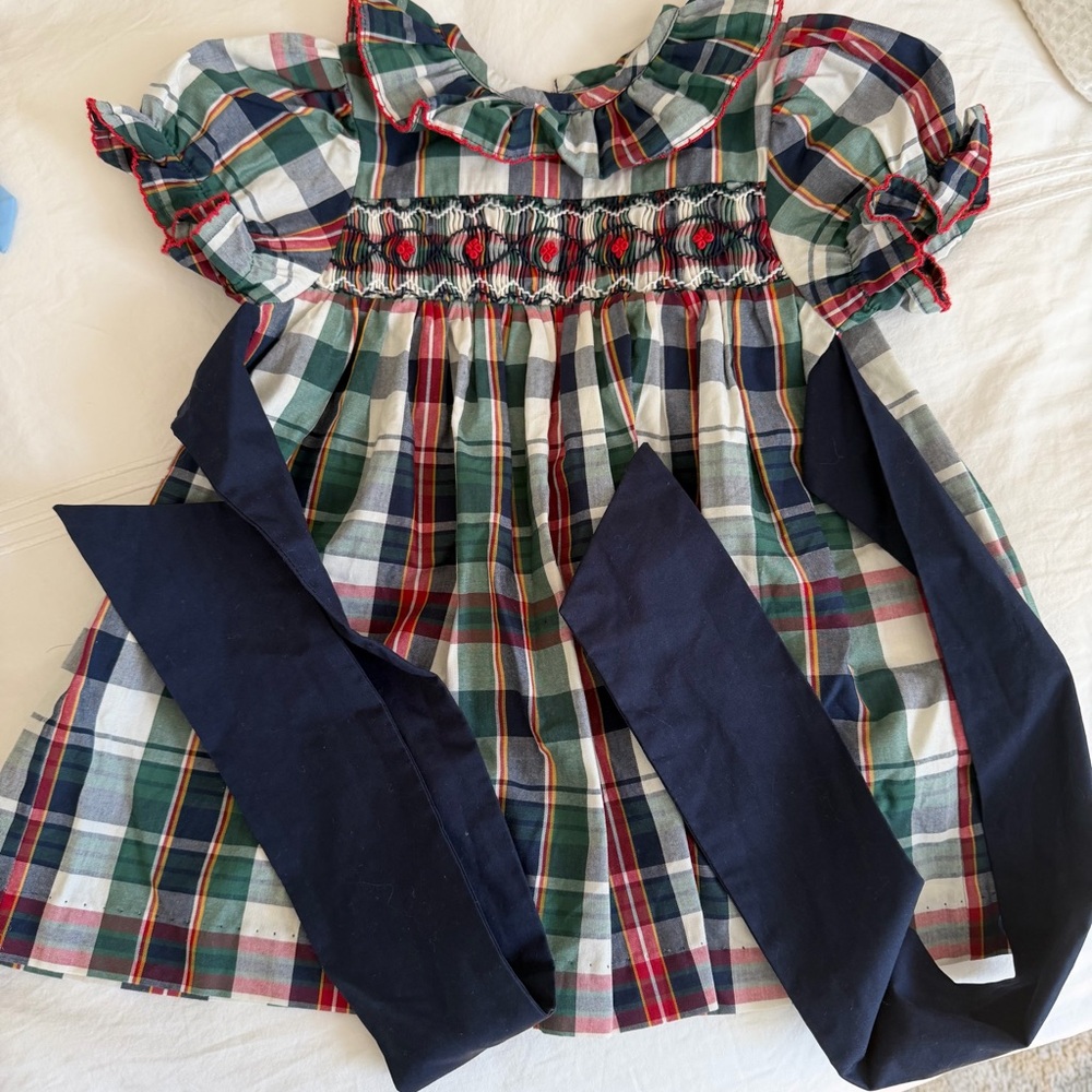 The Beaufort Bonnet Company Plaid Dress with Navy Accents
